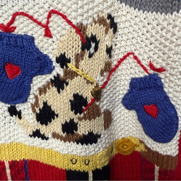 Vintage 90s Eagle’s Eye Patchwork Dog Embroidered Cardigan Sweater SZ L/XL Bones - Picture 4 of 12